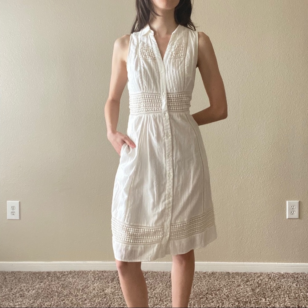 Anthropologie Maeve White Button Dress